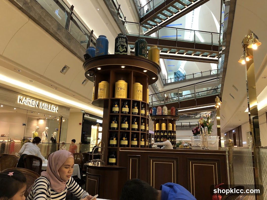 Tea shop interior with display of tea tins