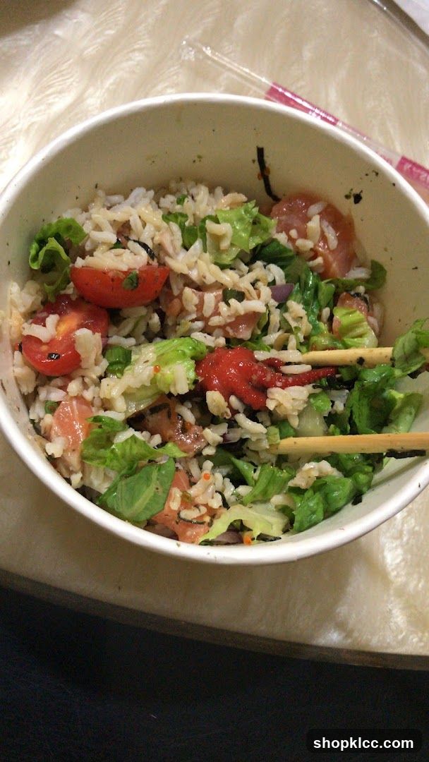 Bowl of Rice Salad with Vegetables and Meat