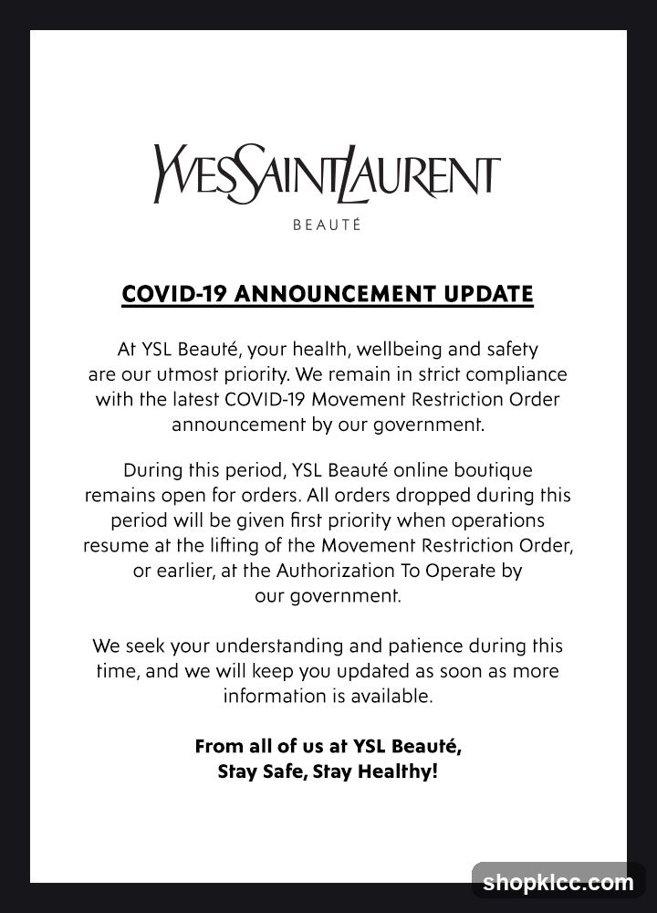 YSL Beauté COVID-19 Announcement Update