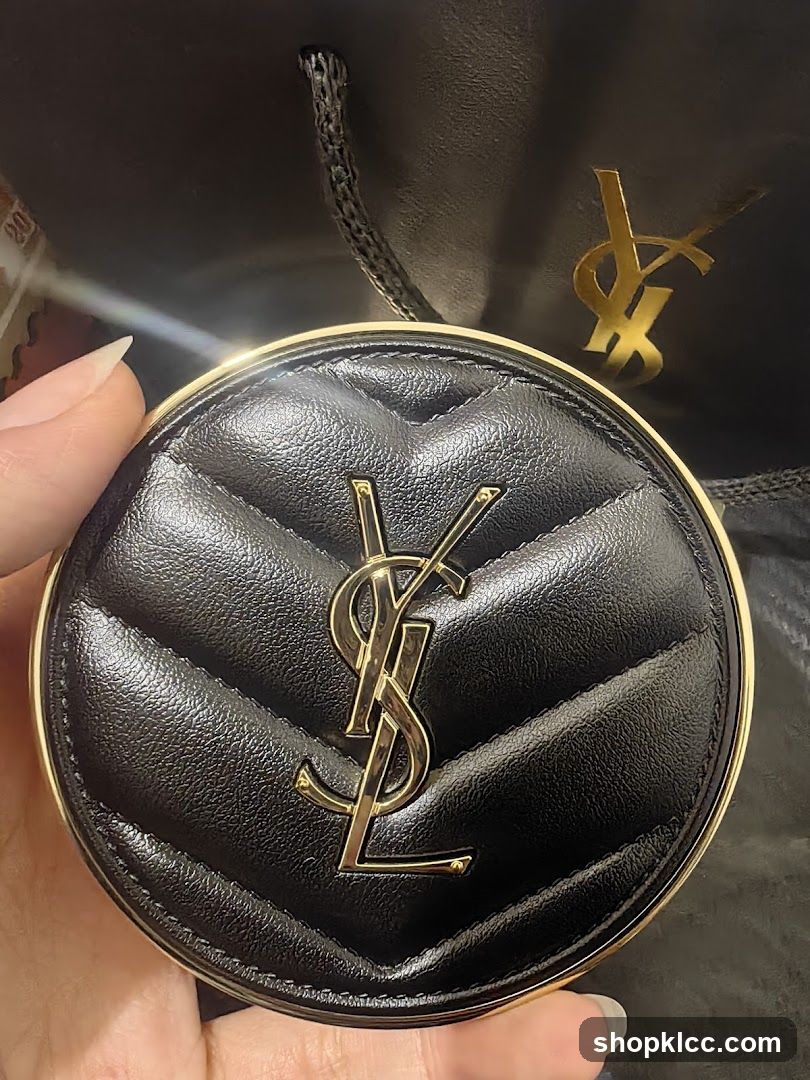 Black Quilted Compact with Gold YSL Logo