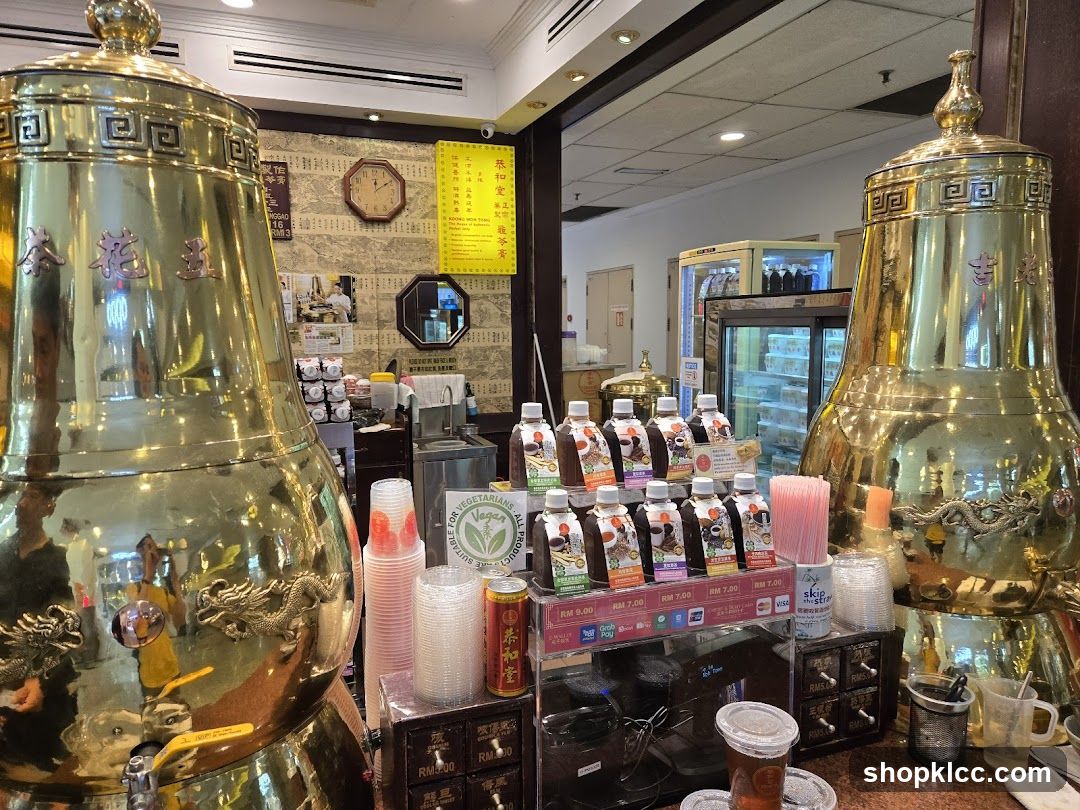 Beverage Station with Tea Bottles and Drink Dispensers