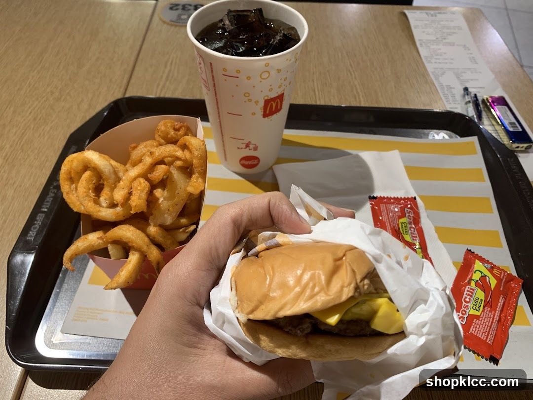 Burger, Curly Fries, and Drink