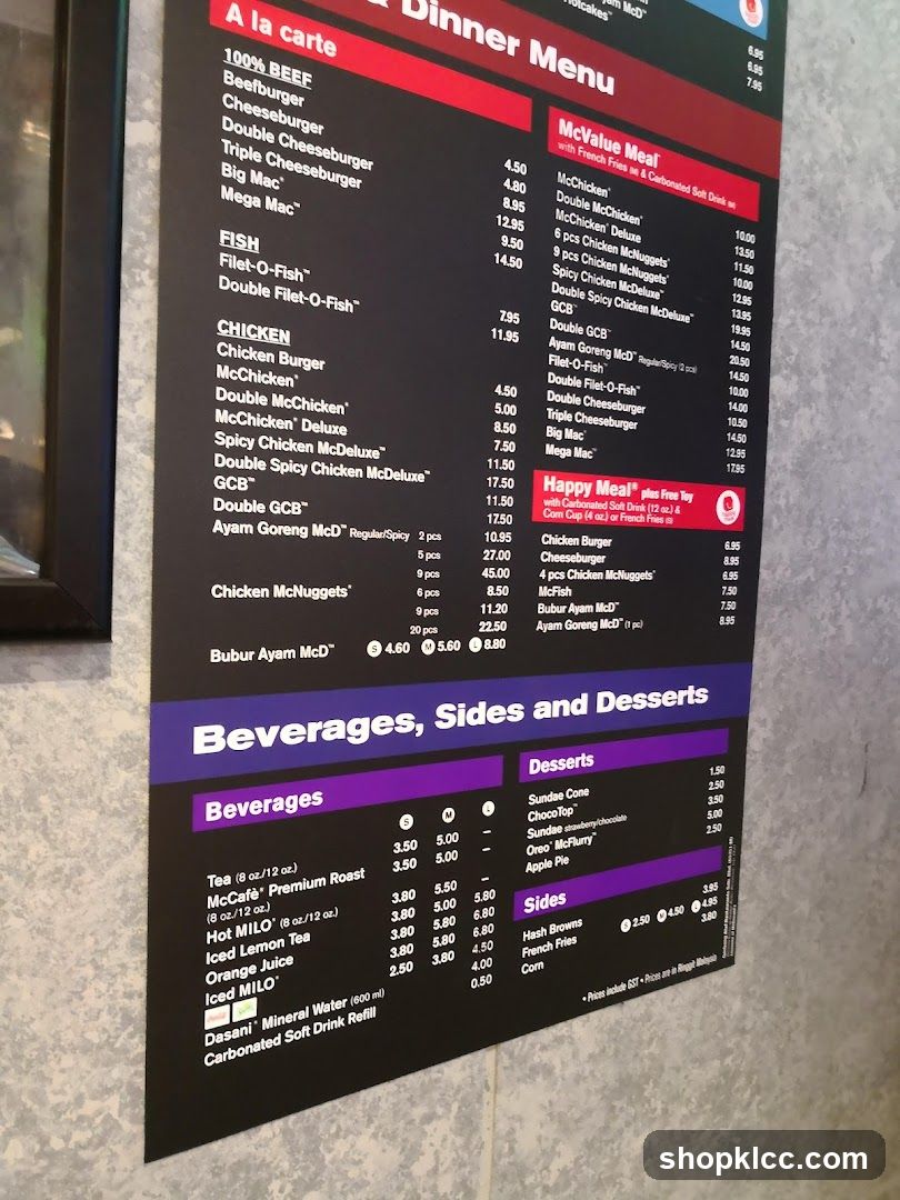 A la carte Dinner Menu