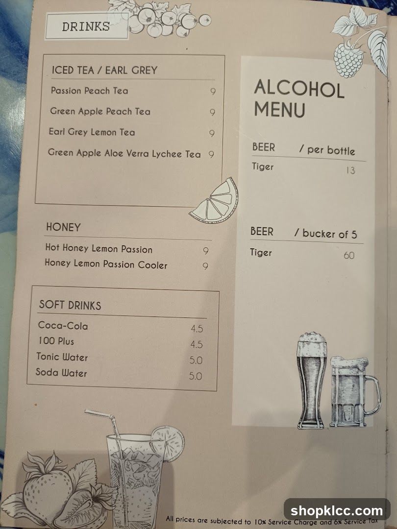 Drinks and Alcohol Menu