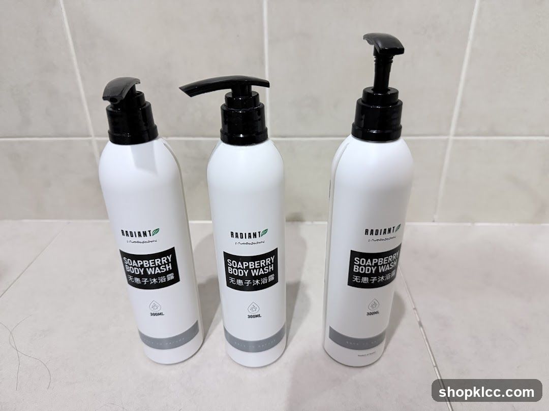 Three bottles of Radiant Soapberry Body Wash