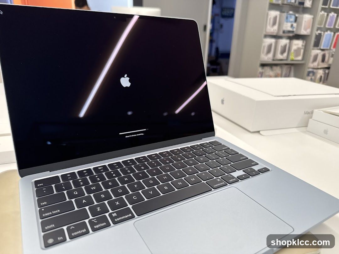 MacBook Air with Apple logo on screen