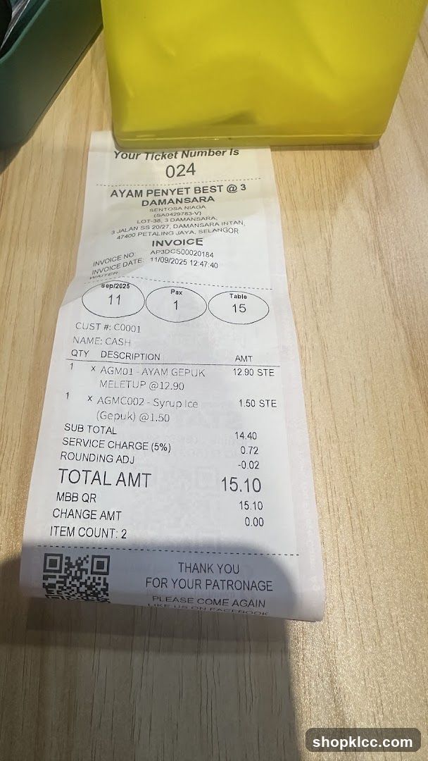 Receipt from Ayam Penyet Best