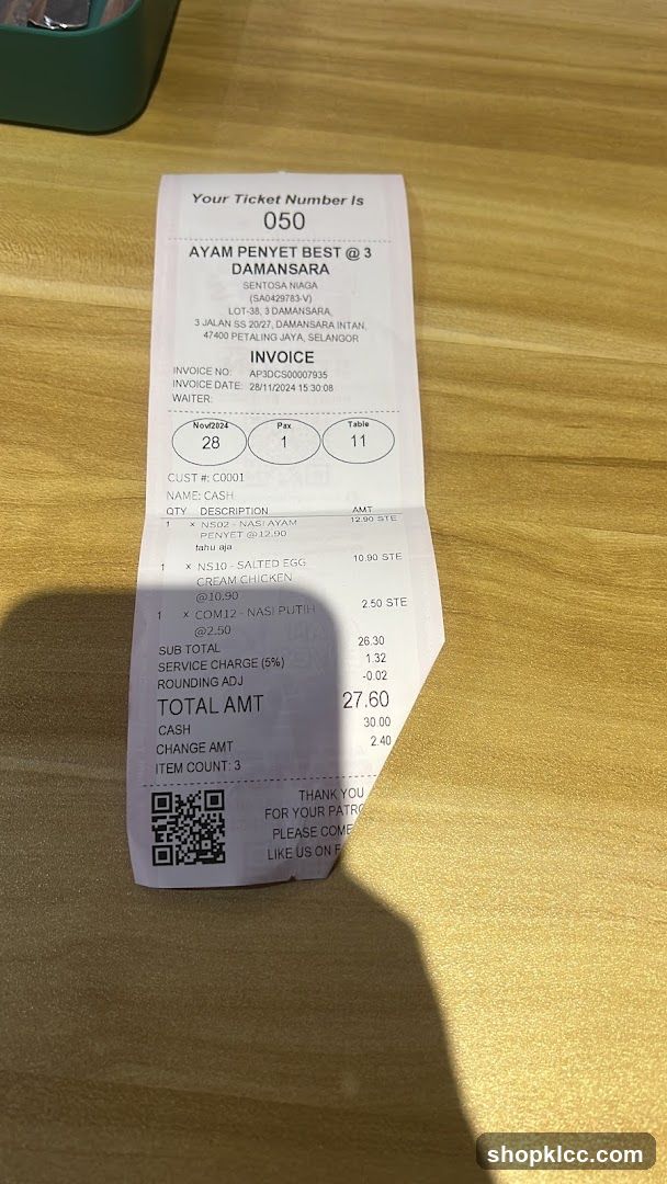 Receipt from Ayam Penyet Best