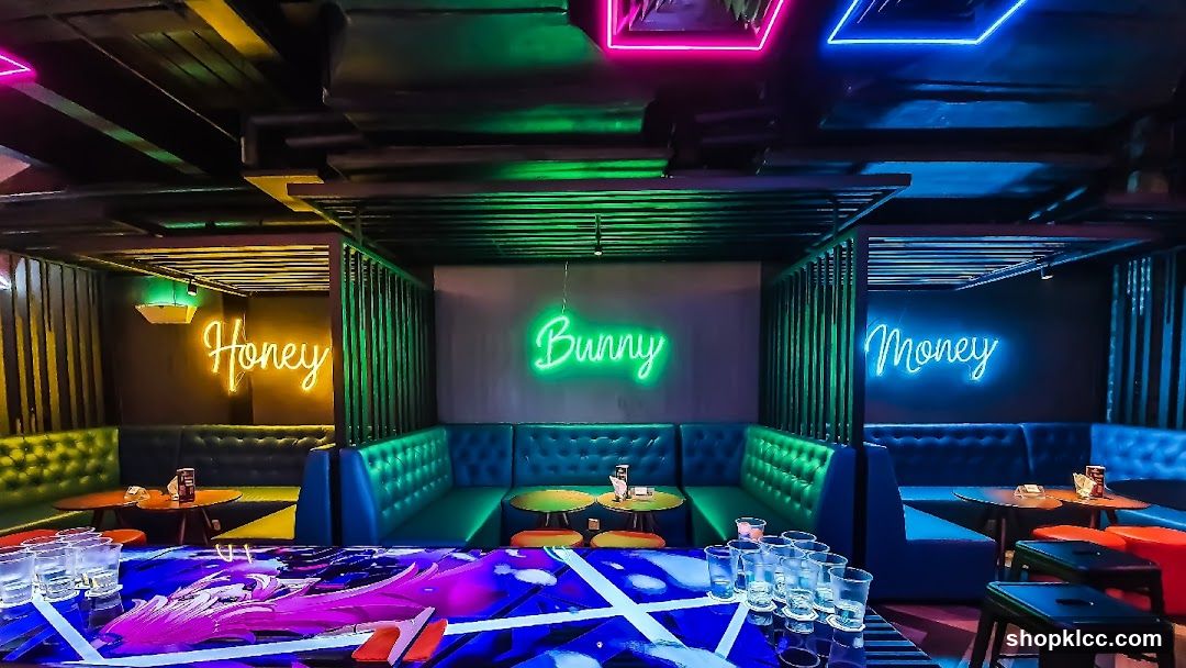 Bar Interior with Neon Signs