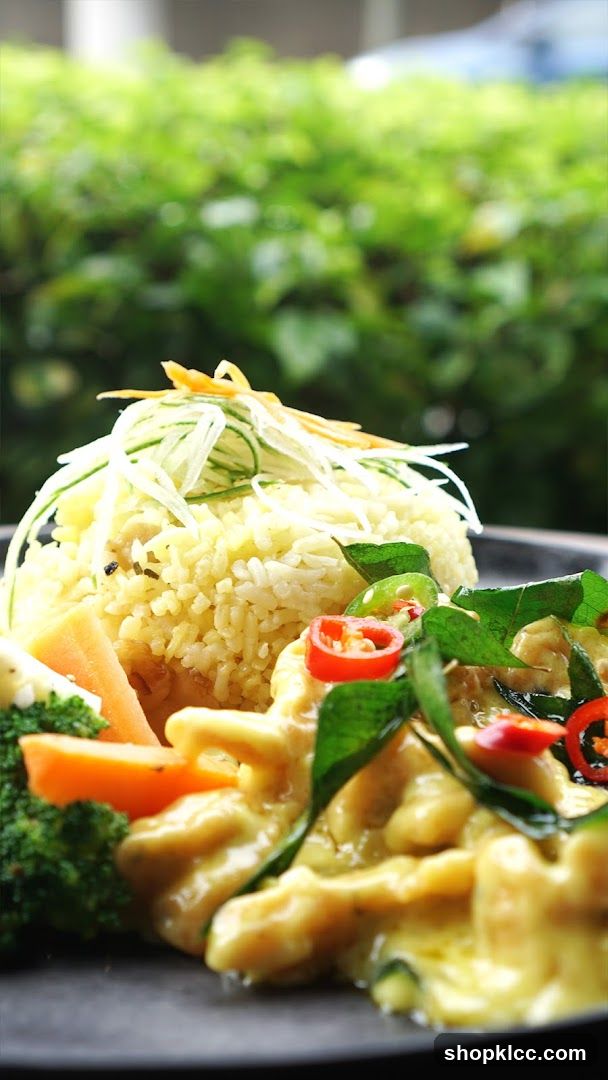 Curry dish with rice and vegetables