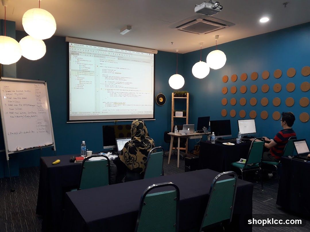Classroom setup with projector screen