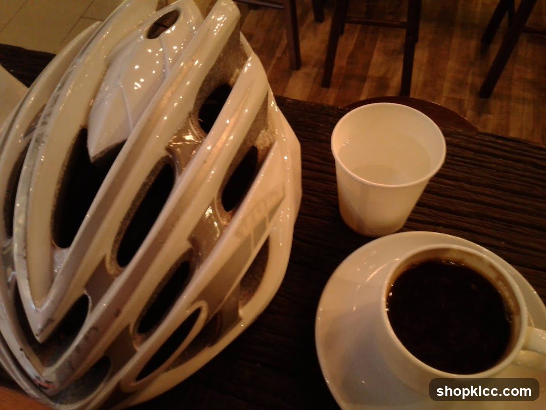Bicycle helmet and coffee