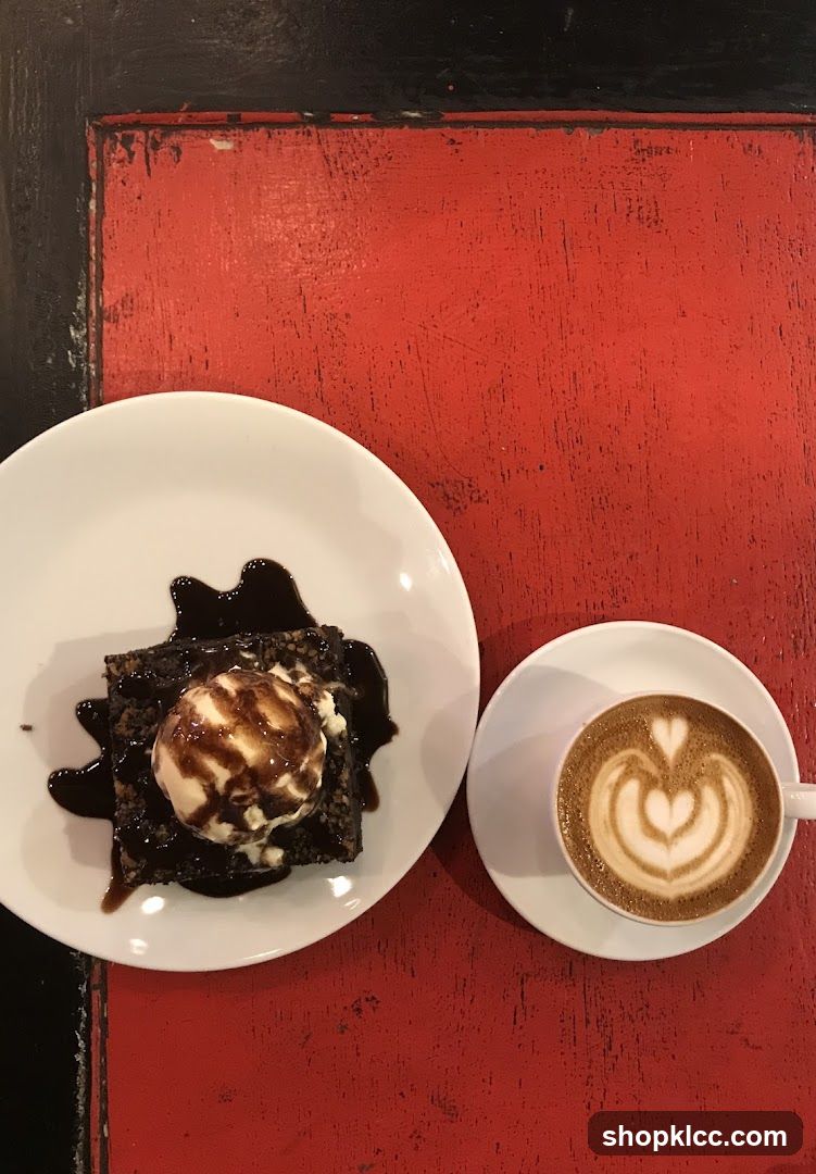 Brownie with Ice Cream and Latte