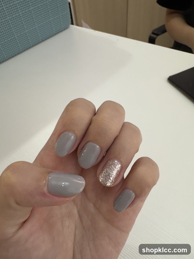 Gray Nails with Glitter Accent