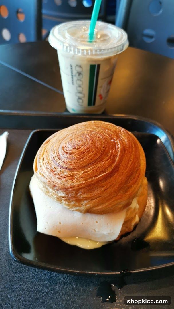 Croissant Sandwich and Iced Drink
