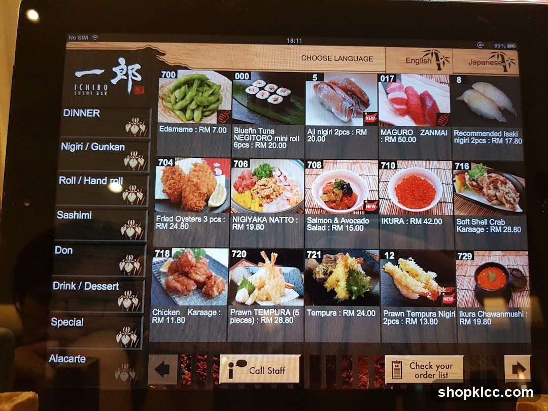 Ichiro Sushi Bar Digital Menu