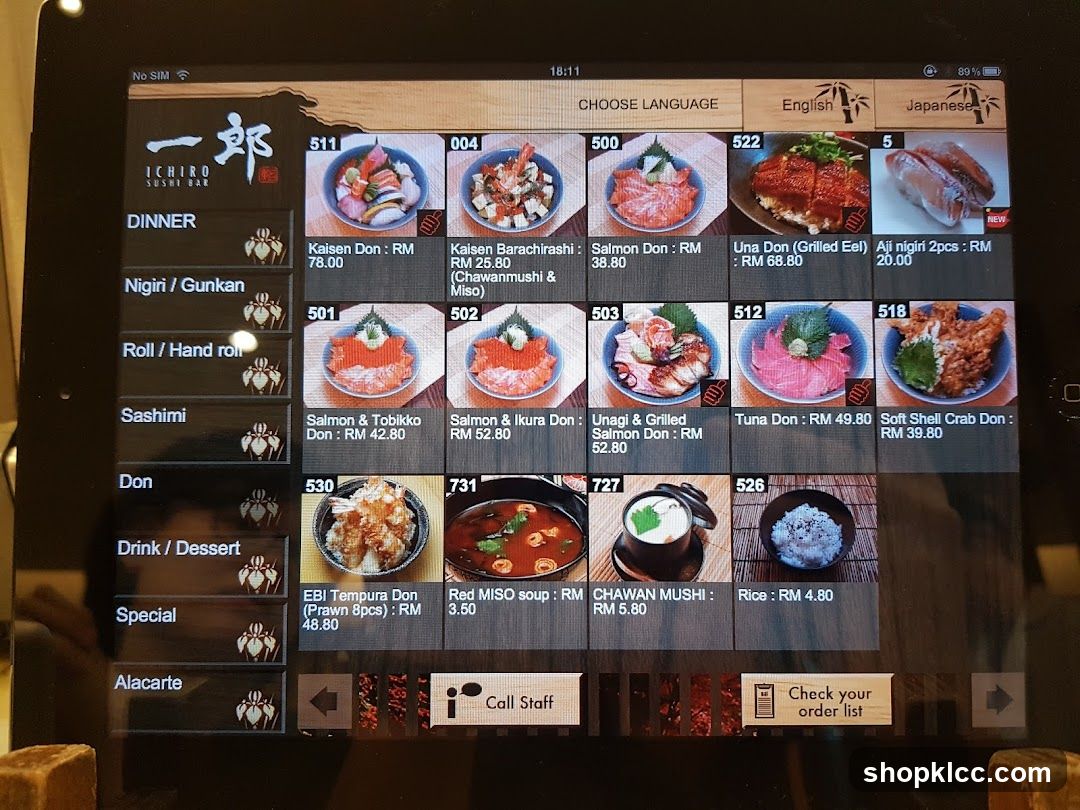 Ichiro Sushi Bar Menu