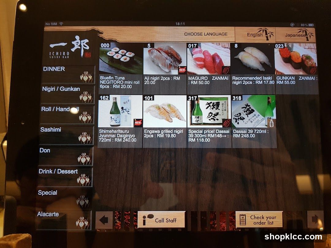 Ichiro Sushi Bar Menu