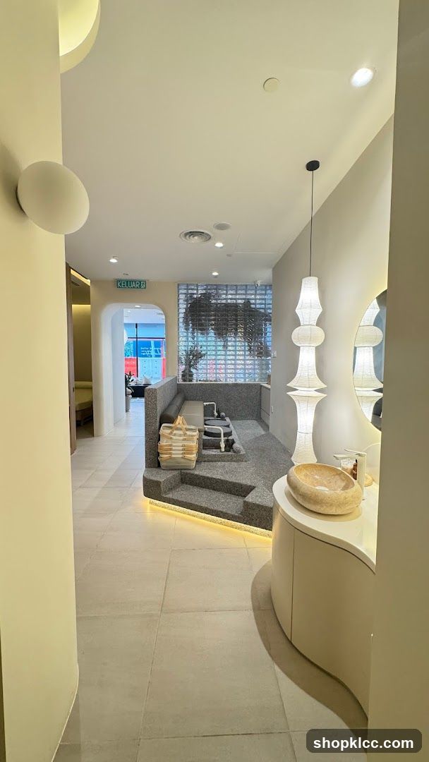 Modern Interior Space with Unique Lighting and Seating Area
