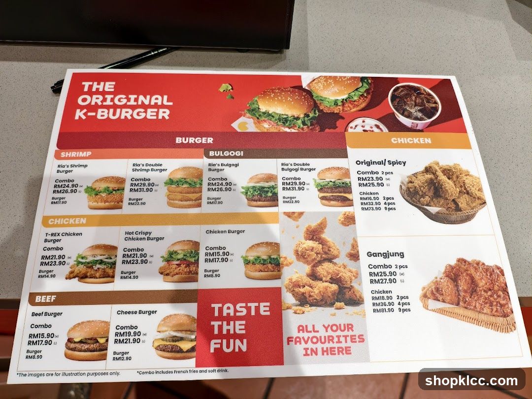 The Original K-Burger Menu
