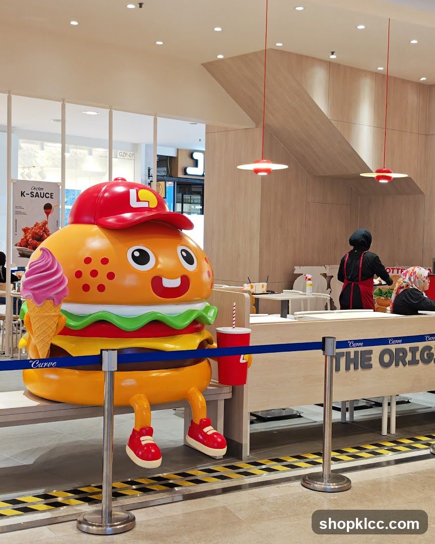 Hamburger Character Statue in Mall Interior