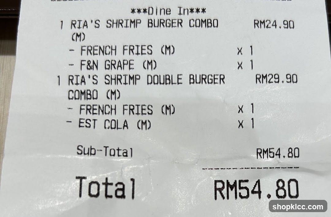 Receipt from Dine In