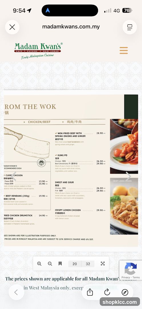Madam Kwan's Menu