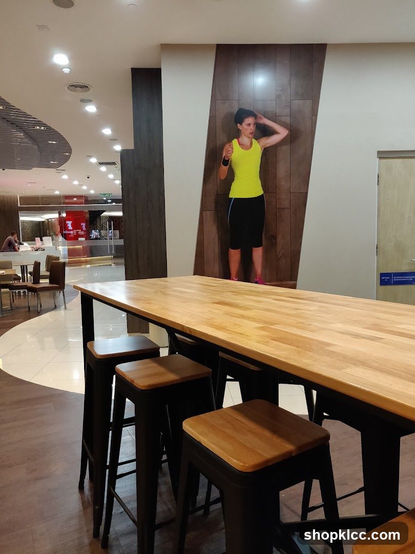 Bar seating with fitness mural