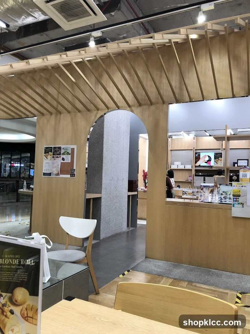 Interior of a cafe with wooden accents