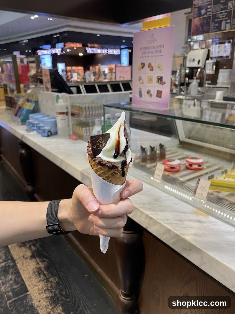 Person holding a Godiva ice cream cone