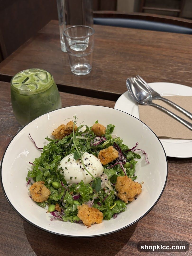 Salad with Poached Egg and Fried Chicken Bites