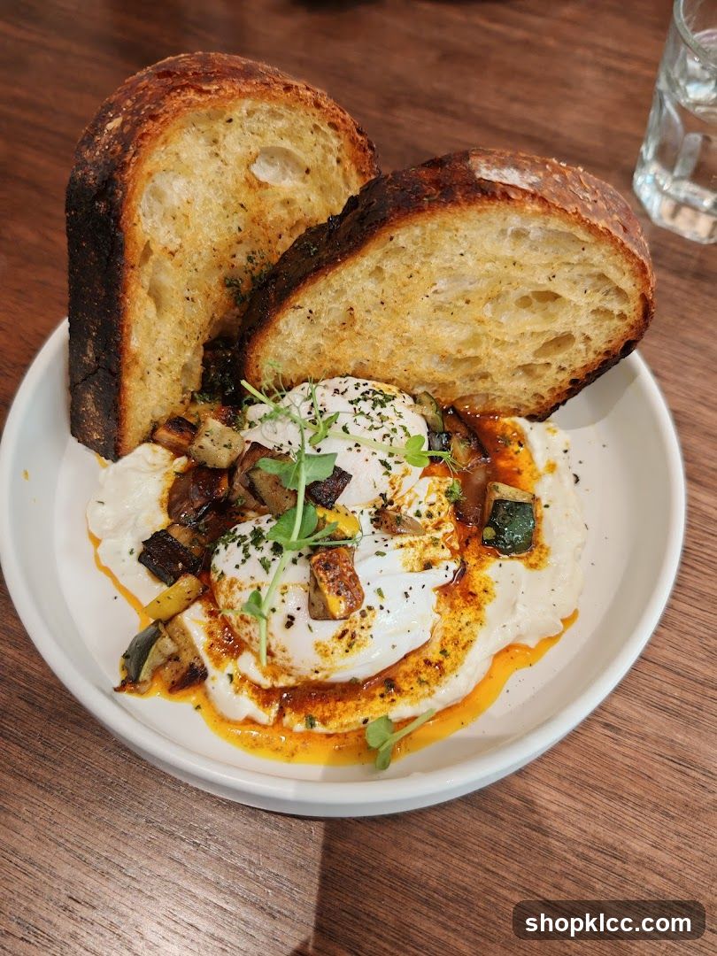Poached Eggs with Vegetables and Toast