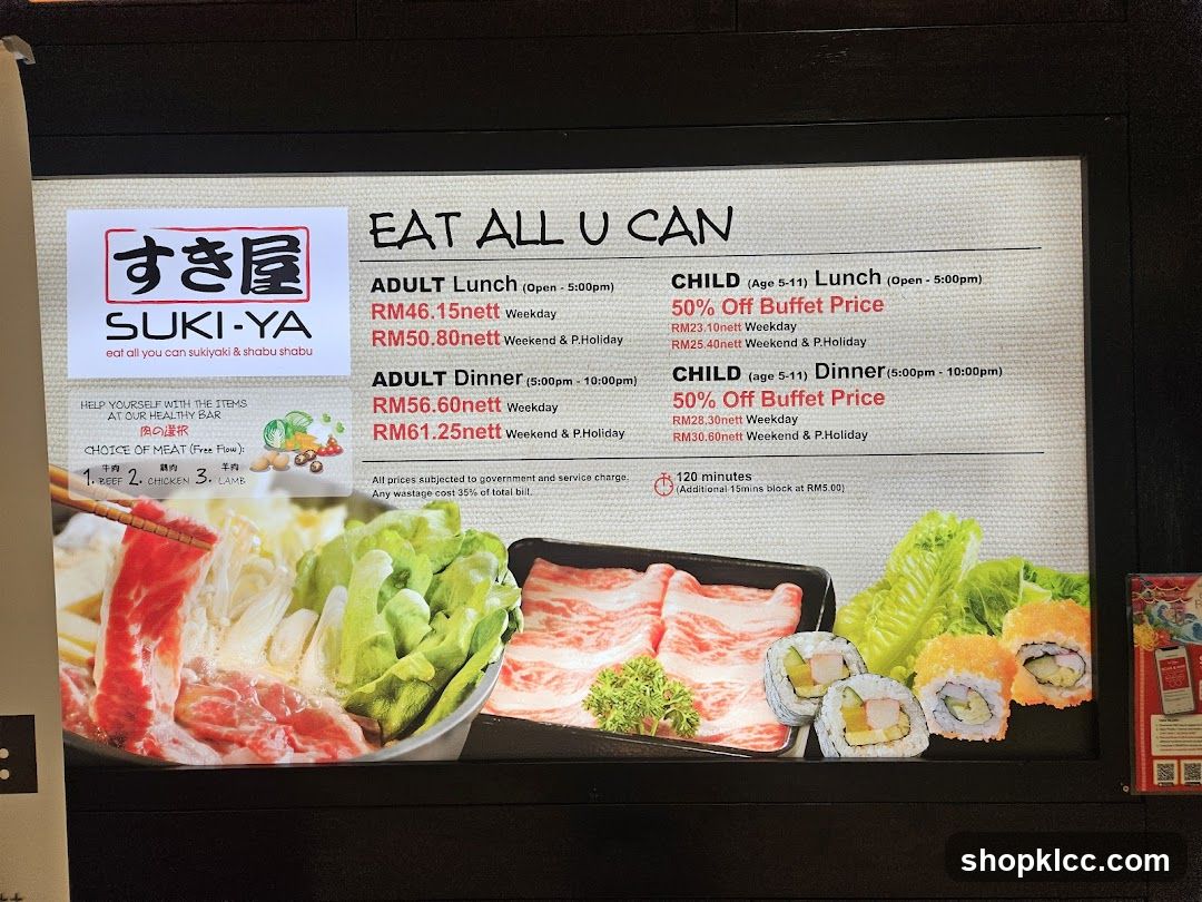 Suki-Ya Buffet Menu Board