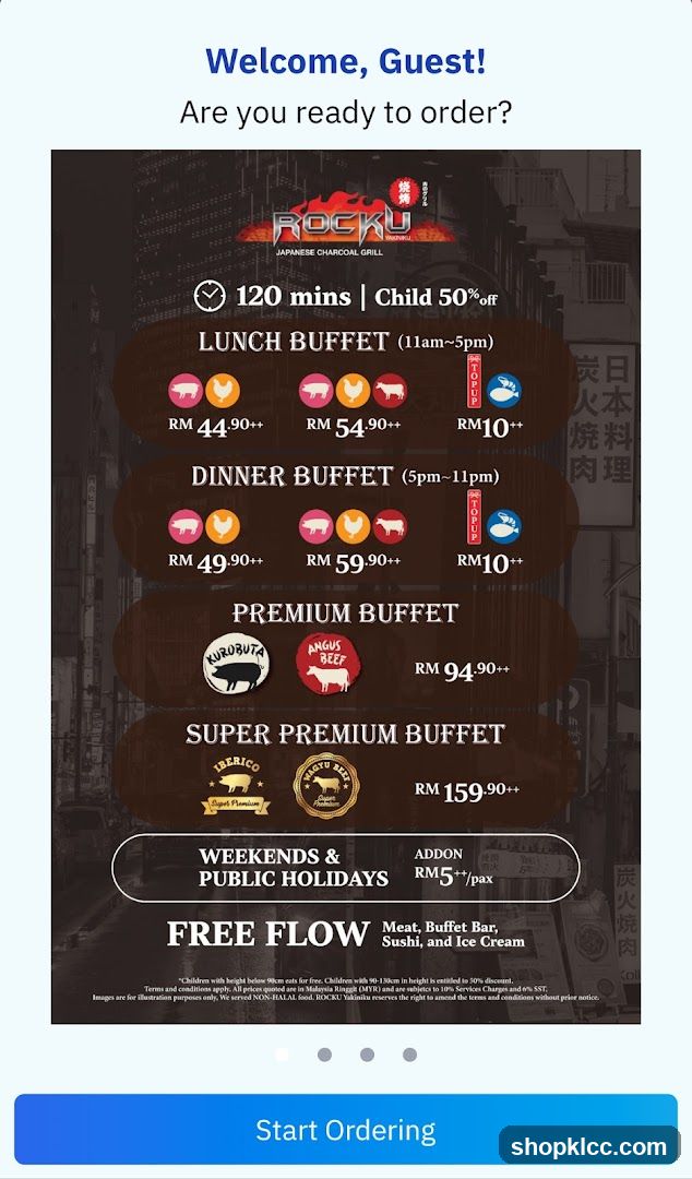 ROCKU Japanese Charcoal Grill Menu