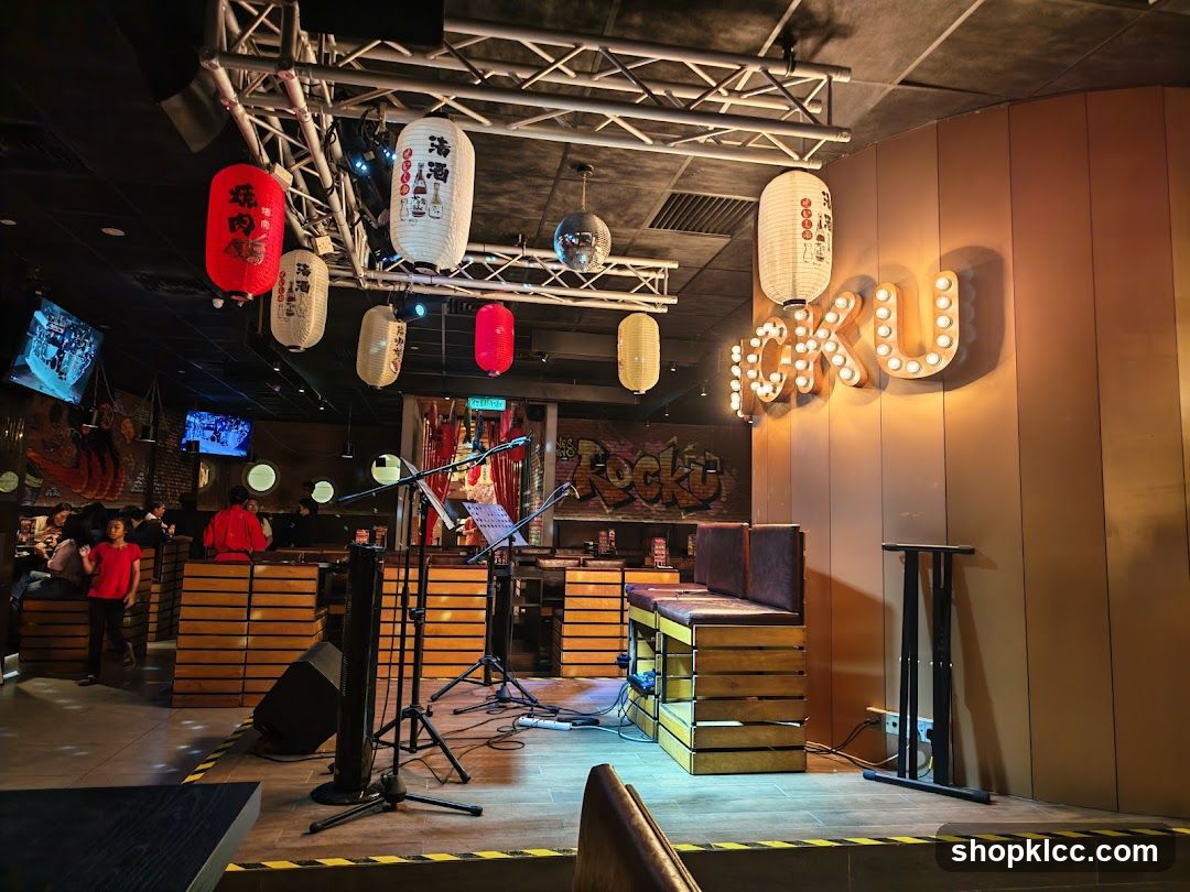 Stage and Seating Area in a Japanese-themed Restaurant
