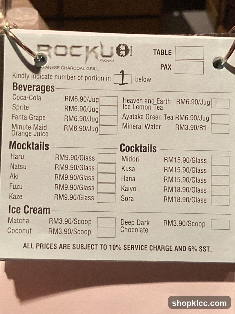 ROCKU YAKINIKU Menu