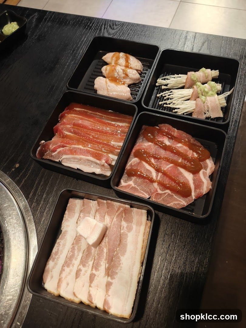 Assorted Meats and Enoki Mushrooms