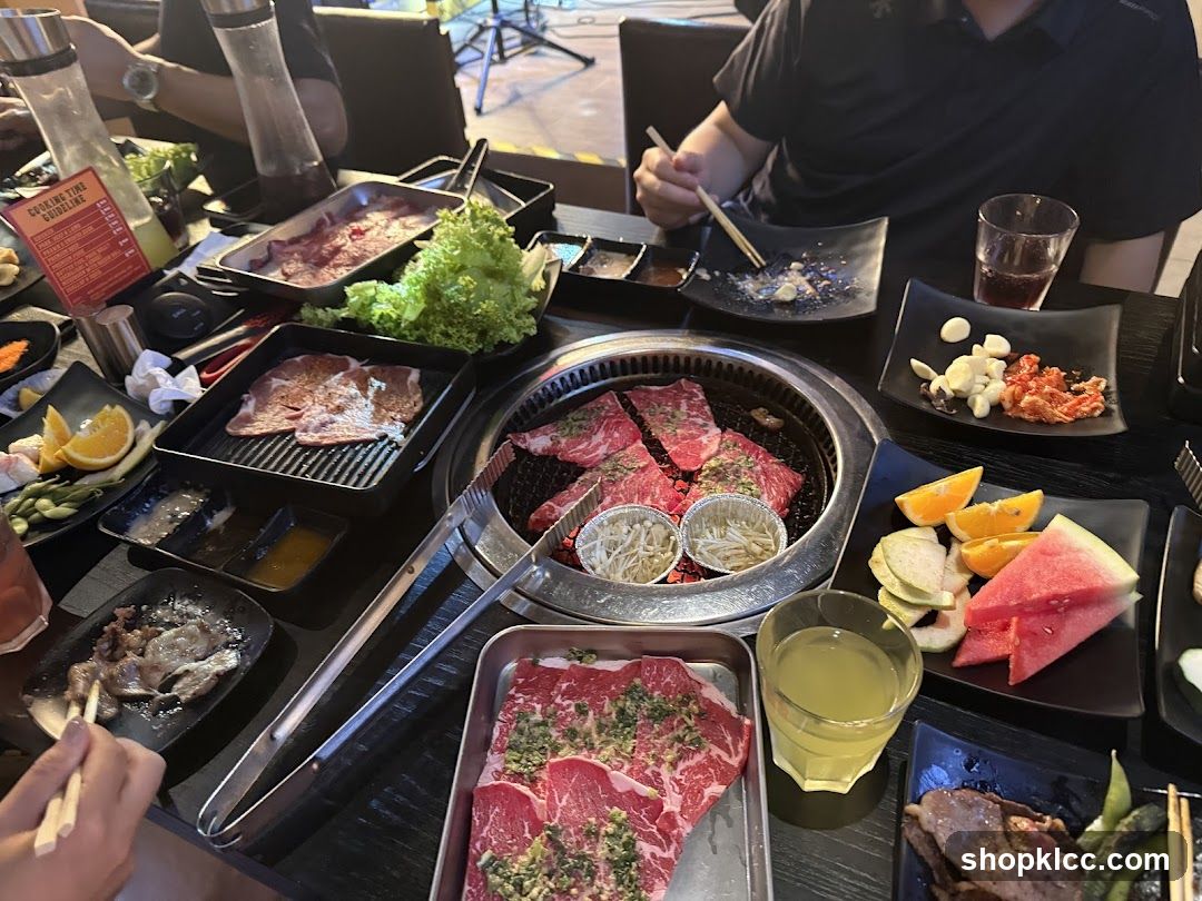 Table full of food for Korean BBQ
