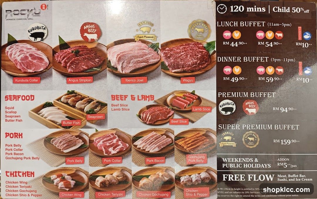 ROCKU Japanese Charcoal Grill Menu