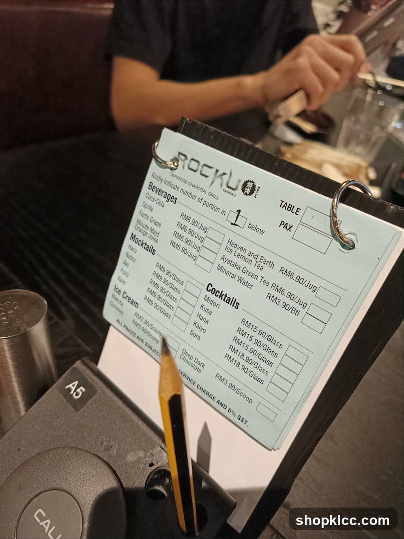 ROCKU Japanese Charcoal Grill Menu