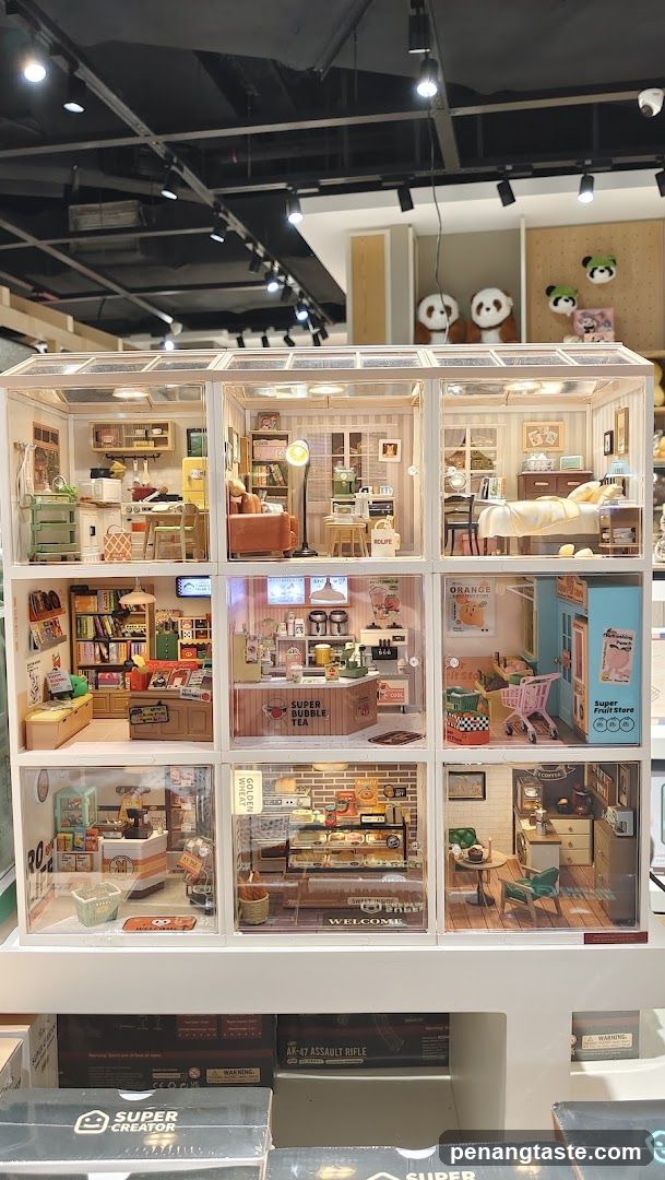 Diorama of Miniature Shops and Rooms