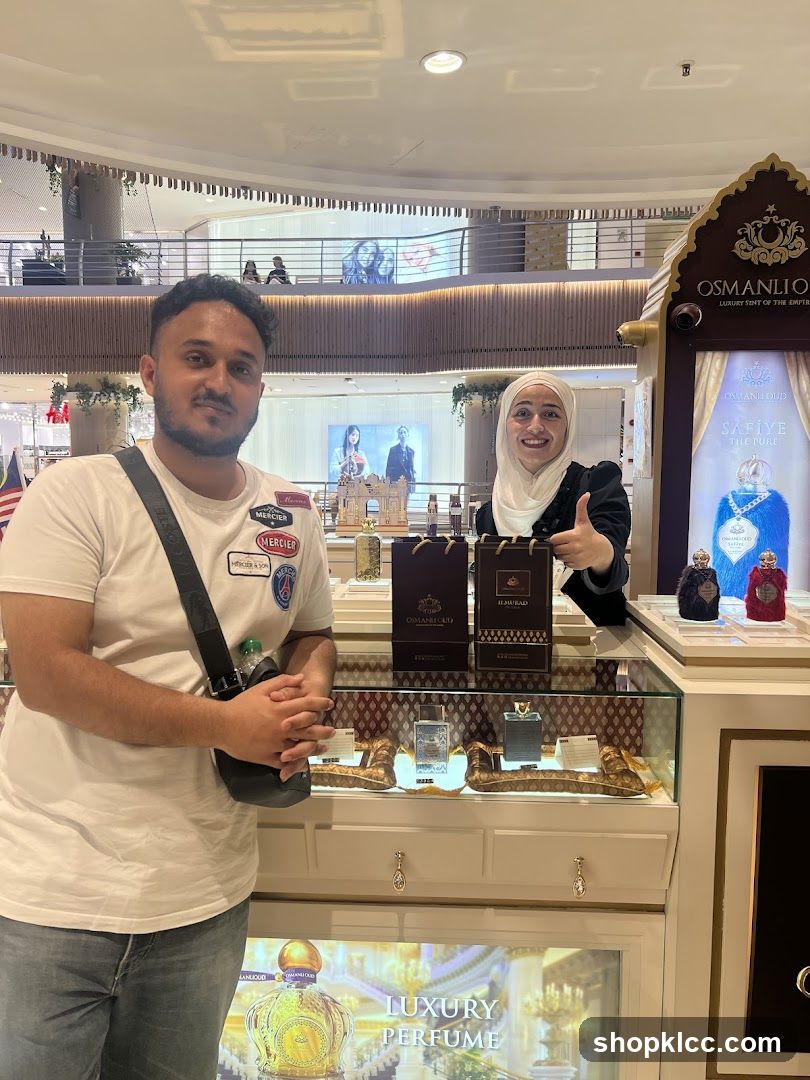 Perfume Store Interior with Staff and Customer