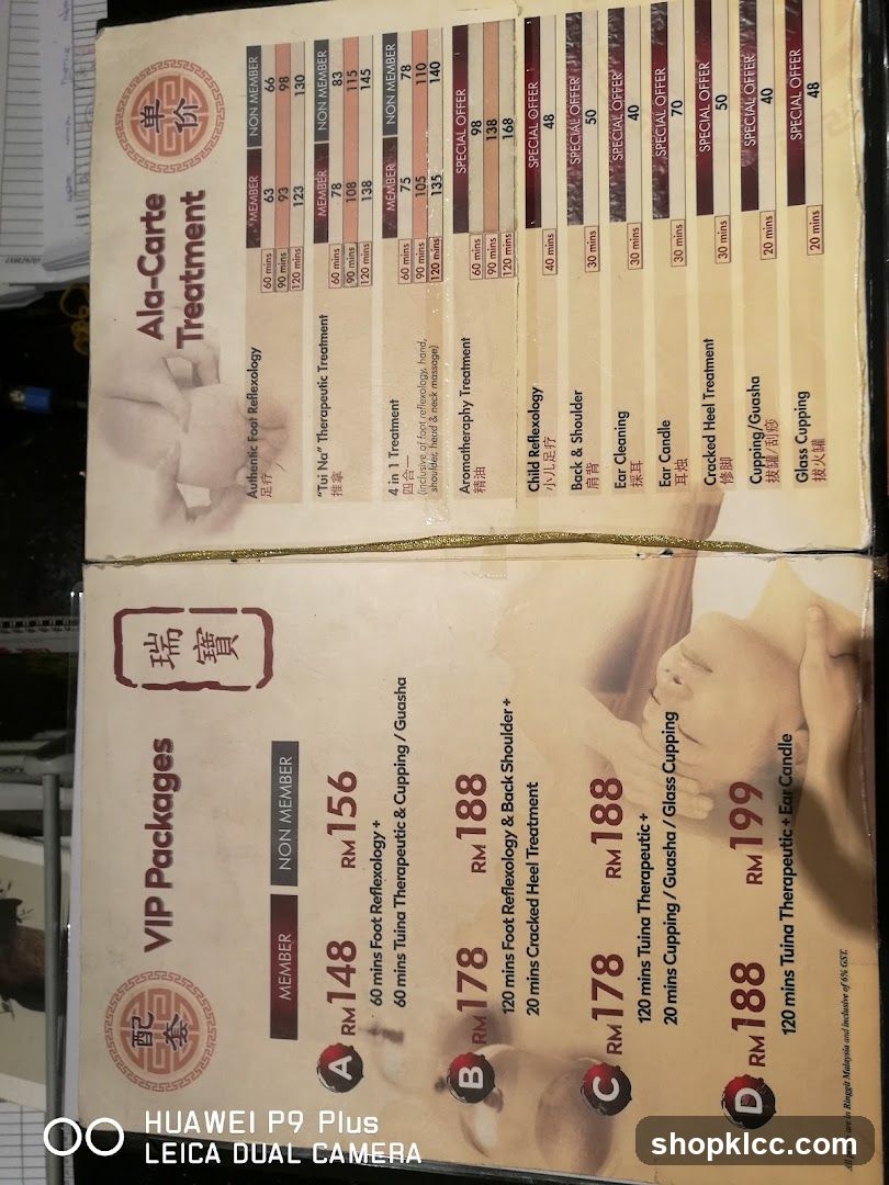 Ala-Carte Treatment & VIP Packages Menu