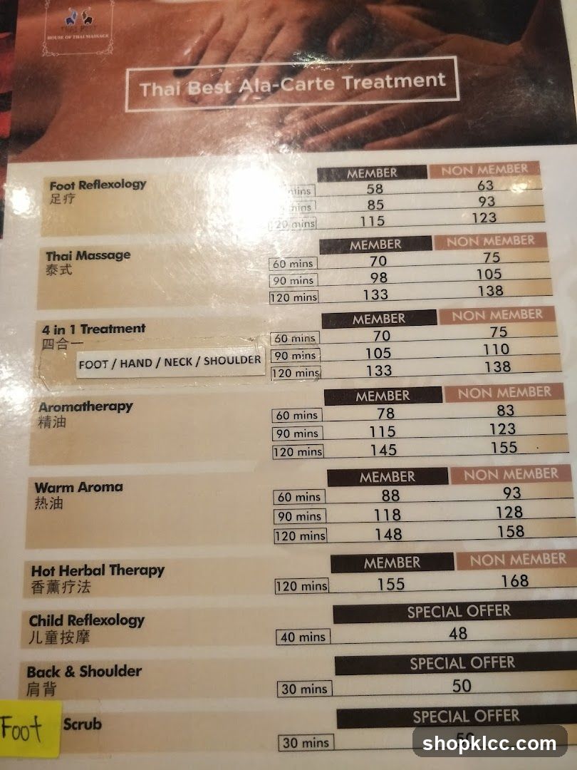 Thai Best Ala-Carte Treatment Menu