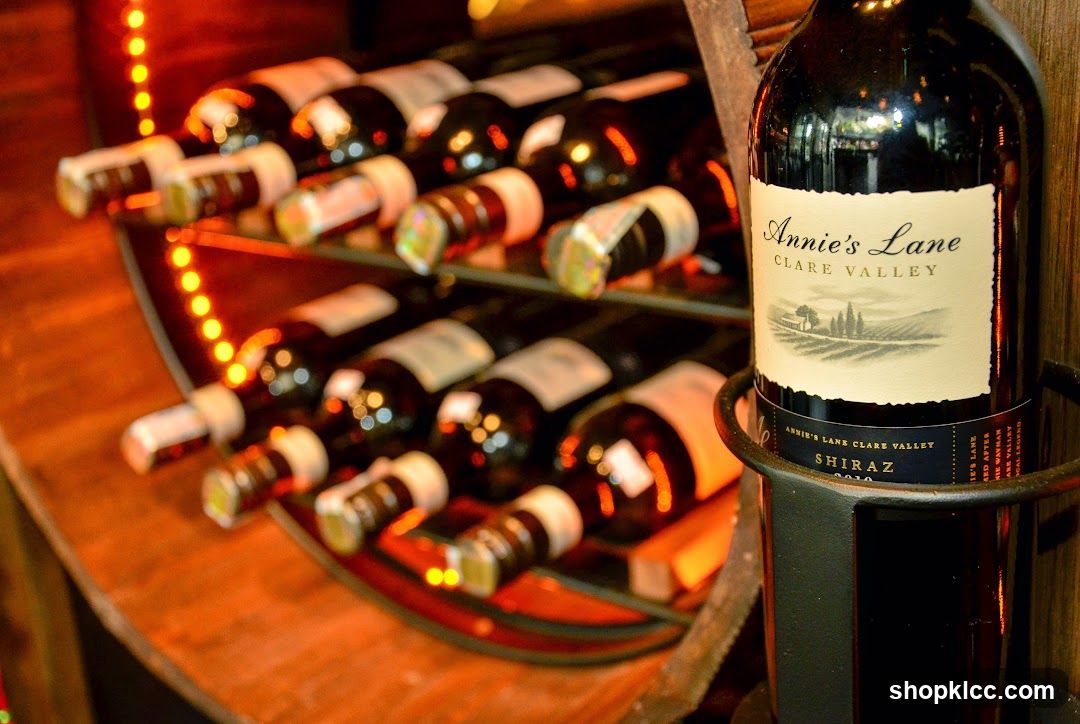 Wine bottles in a rack