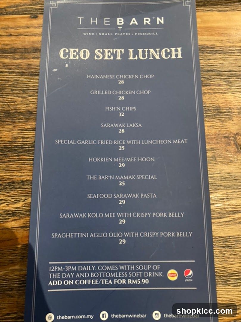 The Barn CEO Set Lunch Menu