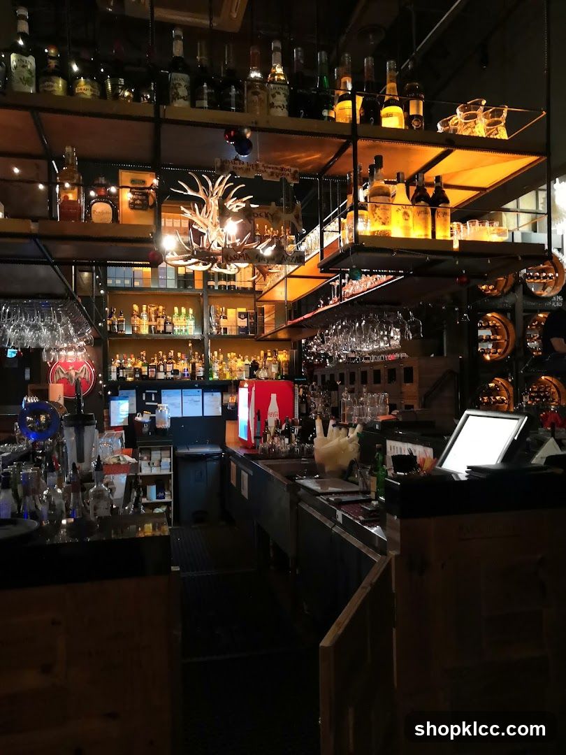 Bar Interior with Shelves and Bottles