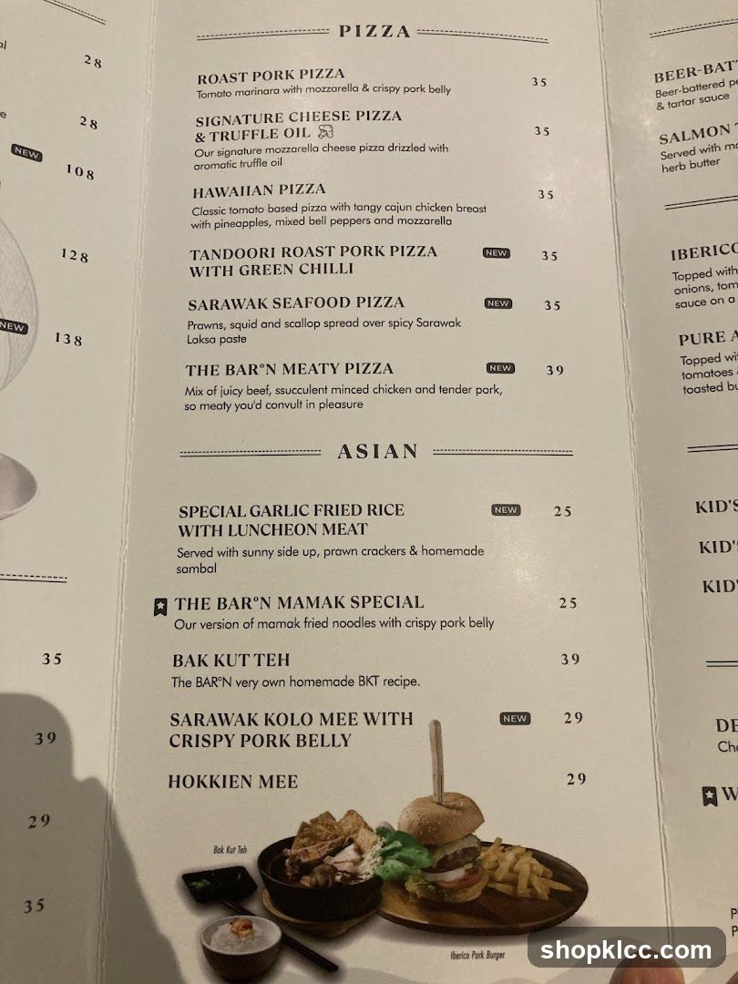 Pizza and Asian Menu Page