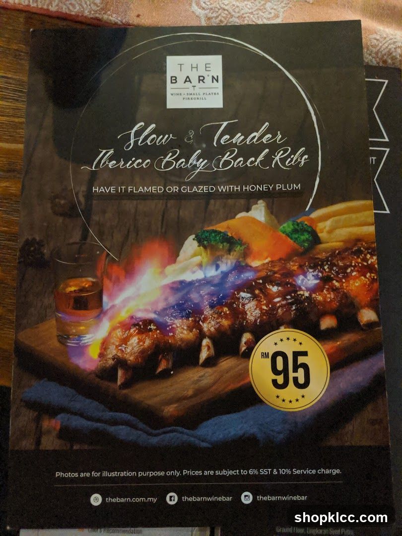 The Barn - Slow & Tender Ibero Baby Back Ribs Menu Flyer
