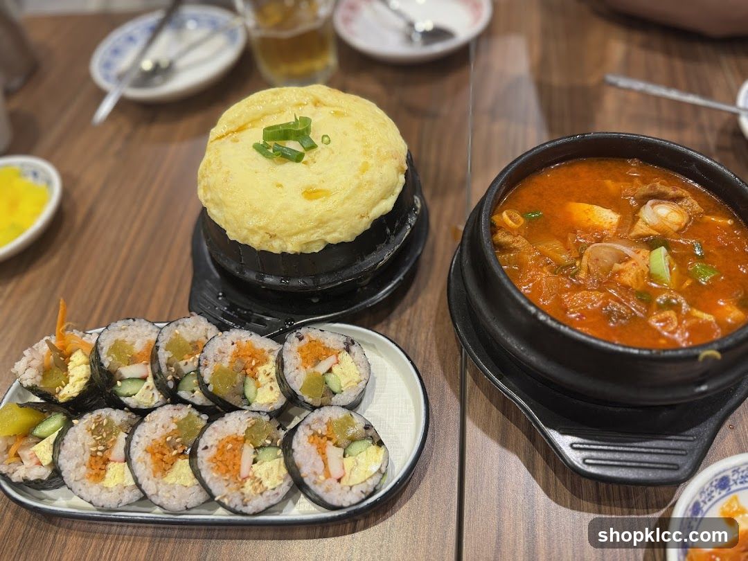 Korean-style meal with omurice and bibimbap